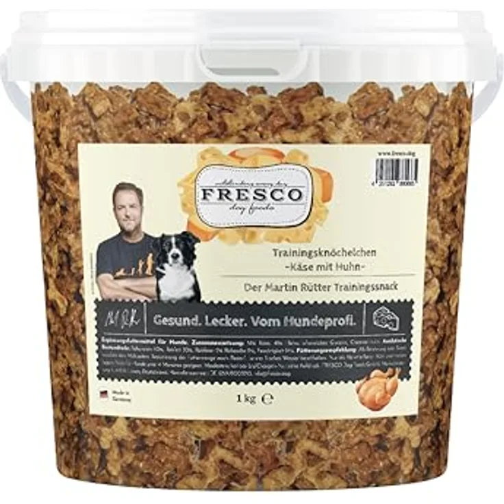 Fresco Dog Trainingsknöchelchen Käse & Huhn 1kg | Getreidefrei & zuckerfrei, Geruchs- & fettarm, Gesunde Hunde-Leckerlis fürs Training