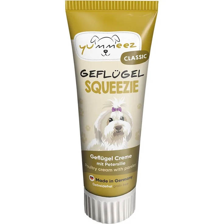 Yummeez Geflügel SQUEEZIE, Hundesnack mit Geflügel-Creme und Petersilie, 75g