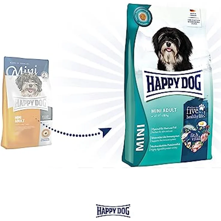 Happy Dog fit & vital Mini Adult, Hunde-Trockenfutter mit bissoptimierten Kroketten, 4 kg, unterstützt Immunsystem, für Haut und Fell – Bild 2