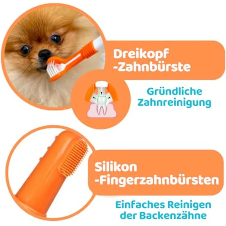 DogsLife Hundezahnbürste Set, dreiköpfige Zahnbürste mit 100% natürlicher Zahnpasta gegen Zahnstein und Zahnbelag, für frischen Atem, geeignet für alle Rassen – Bild 5