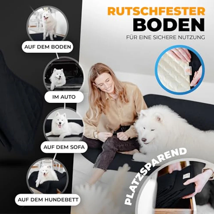 SympaTierisch wasserdichte Hundedecke, robuste Hundematte für Sofa & Bett, rutschfest, waschbar, 205 x 130 cm, schwarz – Bild 3