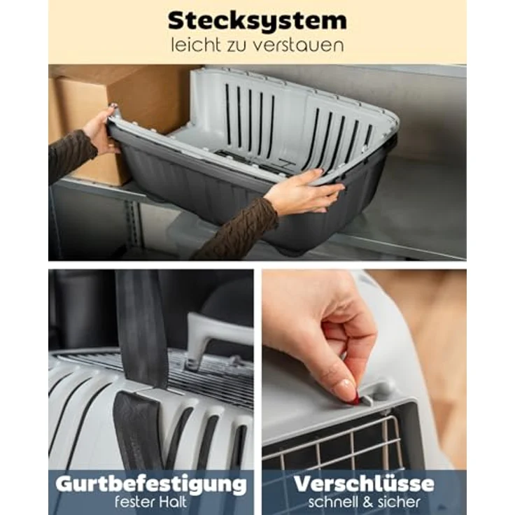Lionto Transportbox aus Kunststoff mit Metalltür, für Hunde und Katzen bis 15 kg, B 35,5 x T 58,5 x H 40 cm, leicht, stabil, einfach zu reinigen – Bild 4