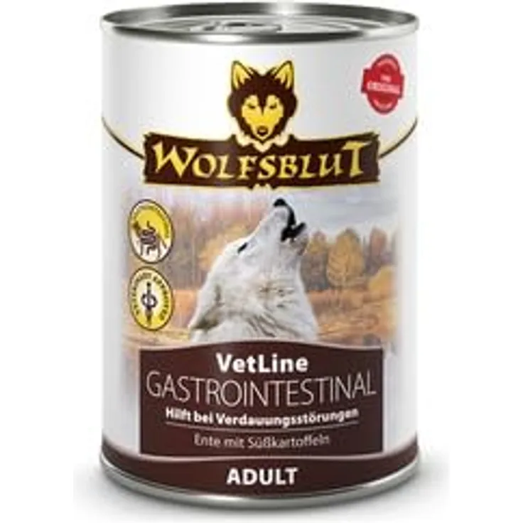 Wolfsblut VetLine Gastrointestinal Ente, Nassfutter für Hunde zur Unterstützung bei Magen-Darm-Erkrankungen, 6 x 395g