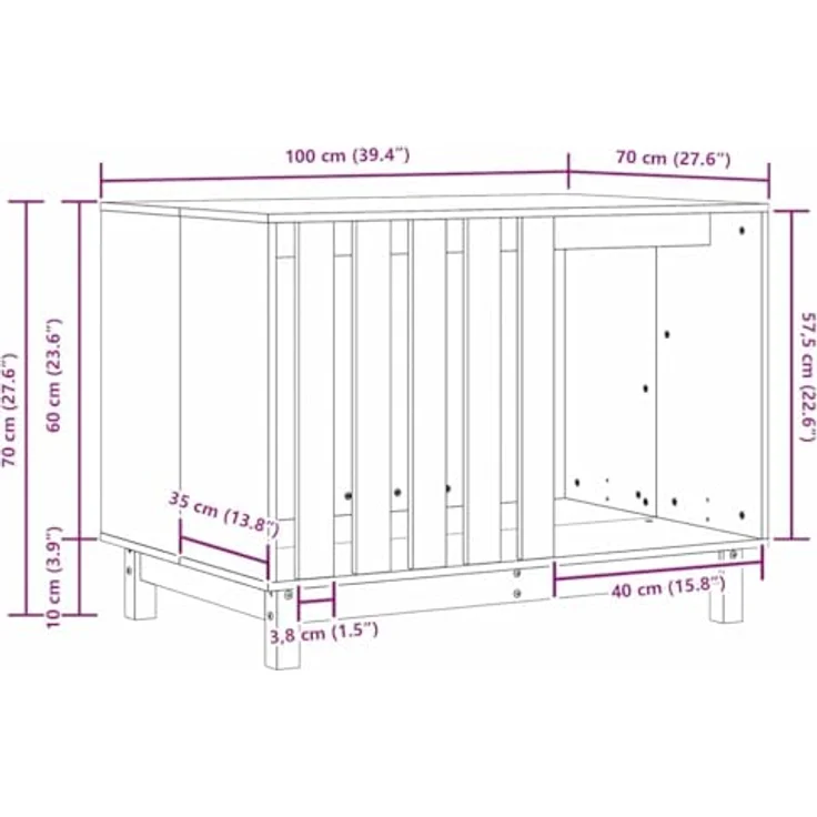 vidaXL Hundehütte Wachsbraun 100 x 70 x 70 cm, Massives Kiefernholz, Moderner Hundezwinger für innen, Gemütlicher Rückzugsort für Haustiere – Bild 3