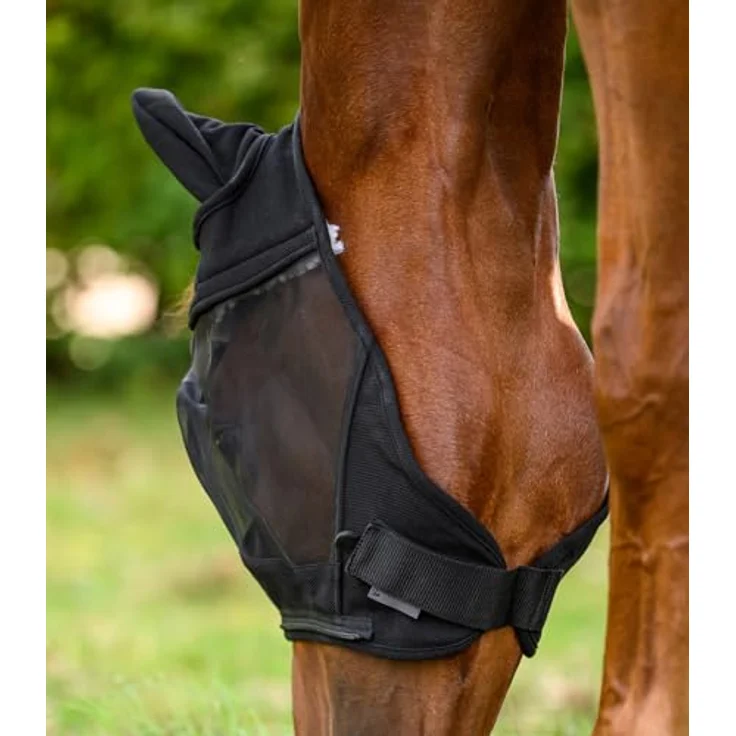 WALDHAUSEN Fliegenmaske Premium 3 in 1, flexibel tragbar mit Nasenschutz und Fliegenfransen, schwarz, WB – Bild 5