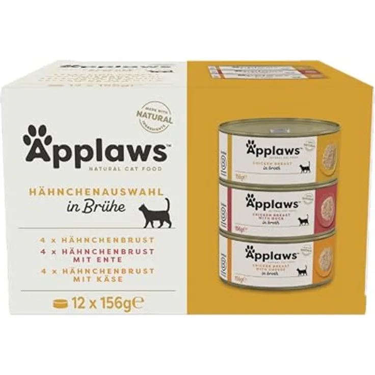 Applaws 100% natürliches Premium-Nassfutter für Katzen, Hühnerauswahl-Multipack, 12 x 156g Dosen in Brühe