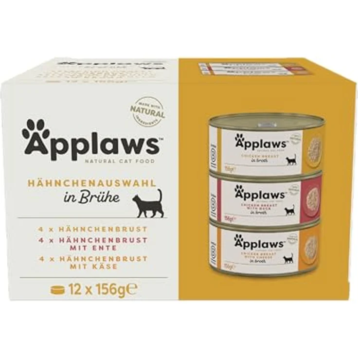 Applaws 100% natürliches Premium-Nassfutter für Katzen, Hühnerauswahl-Multipack, 12 x 156g Dosen in Brühe – Bild 1