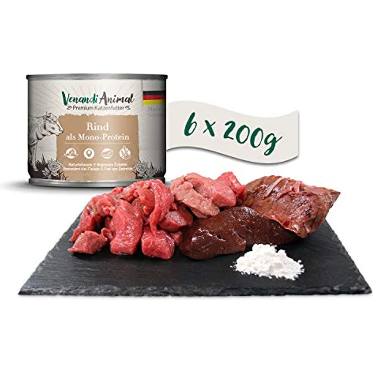Venandi Animal Katzenfutter – Rind Monoprotein, Nassfutter, getreidefrei, naturbelassen, 6er Pack (6 x 200g) – Bild 4