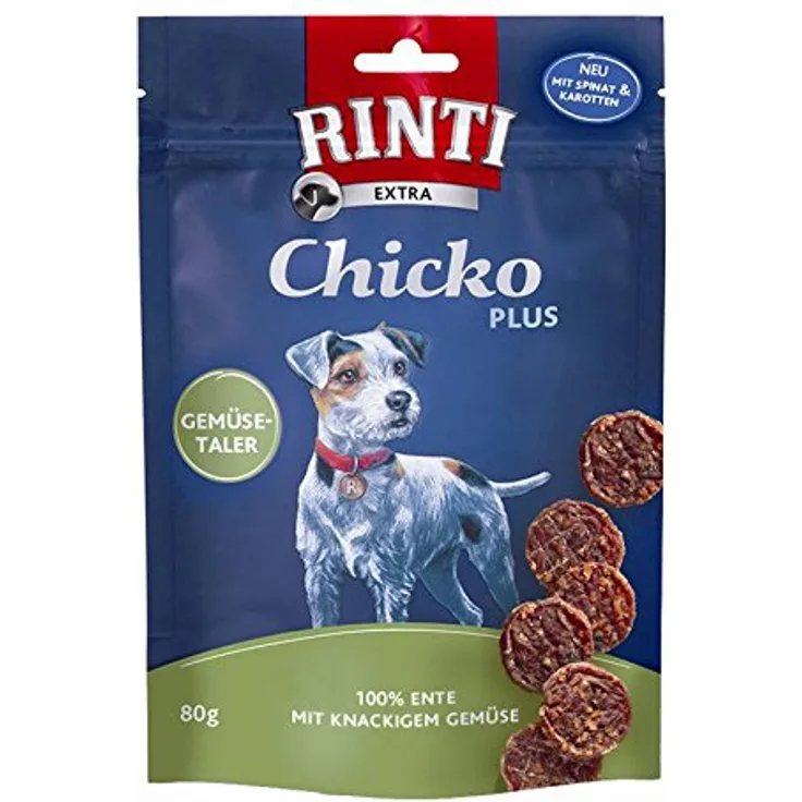 Rinti Extra Chicko PLUS Gemüsetaler, 12 x 80 g, 86% Entenfleisch mit Karotten und Spinat