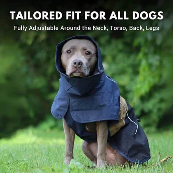 Spark Paws Hunderegenmantel, wasserdicht und winddicht, reflektierender Trockenanzug für Hunde, Ganzkörperabdeckung, Blau/Gold/Schwarz – 2XL – Bild 4