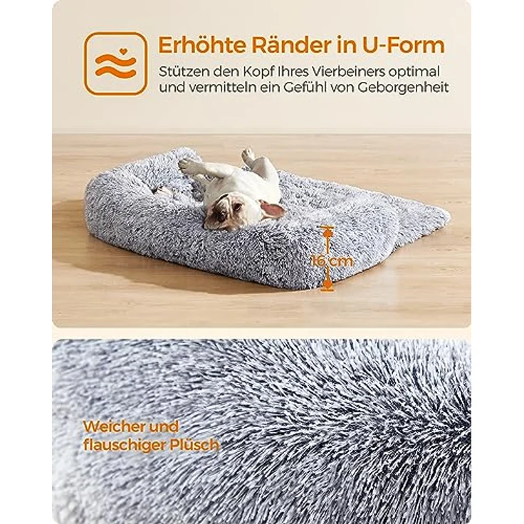 Feandrea FluffyHug Hundebett Plüsch, wasserabweisendes Hundekissen, Größe M für kleine und mittelgroße Hunde, 80 x 75 x 16 cm, Ombré-Grau PGW221G01 – Bild 4