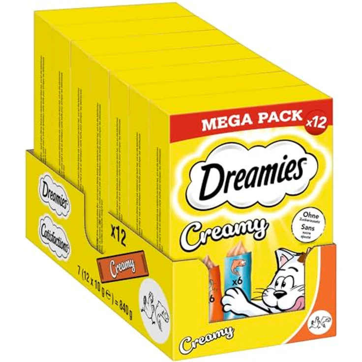 Dreamies DREAMIES™ Creamy Mega Pack Katzensnacks mit Huhn und Lachs, 12 x 10g, zuckerfrei, ohne künstliche Zusatzstoffe, recycelbare Verpackung – Bild 1