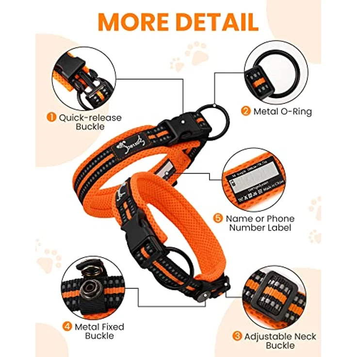 PETTOM Hundehalsband, Verstellbares Nylonhalsband mit Atmungsaktivem und Reflektierendem Design, Orange XS – Bild 3
