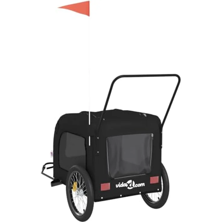 vidaXL Hunde-Transportbox Fahrradanhänger Hunde Schwarz Oxford-Gewebe und Eisen mit Reflektoren und Flagge – Bild 10