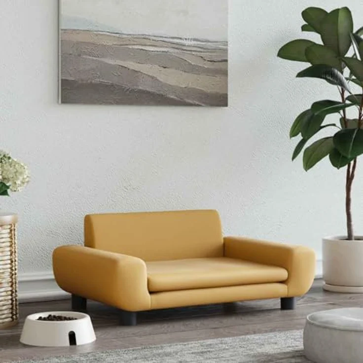 vidaXL Hundekorb Hundebett Braun 70x45x33 cm Samt Körbchen Hundesofa mit massivem Kiefernholzrahmen – Bild 2