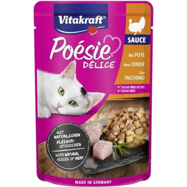 Vitakraft Délice Truthahn Adult Cat 85 g, Nassfutter mit hohem Fleischanteil, getreidefrei und ohne Zuckerzusatz – Bild 1