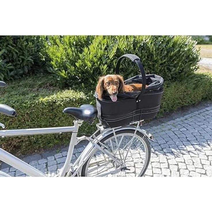 Trixie Fahrradkorb Long für Gepäckträger, Hunde-Transportbox mit Netz-Abdeckung, schwarz – Bild 3