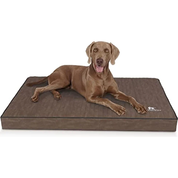 Knuffelwuff orthopädische Hundematte Palomino, Laser-gestepptes Kunstleder, XXXL 135 x 90cm, Braun, rutschfeste Unterboden, leicht zu reinigen, für große, mittelgroße und kleine Hunde – Bild 1