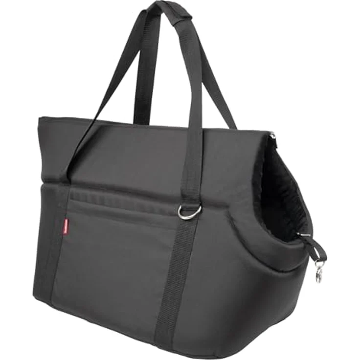 BOUTIQUE ZOO Hundetragetasche XL, Transporttasche für Hunde & Katzen bis 15 kg, weich, faltbar & waschbar, 52×35×39 cm, Schwarz/Minky – Bild 4