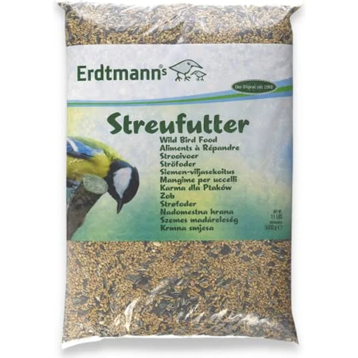 Erdtmann's Streufutter 5 kg, ausgewogene Mischung aus Weizen, Sonnenblumenkernen, Hirse und Erdnüssen für Singvögel – Bild 1