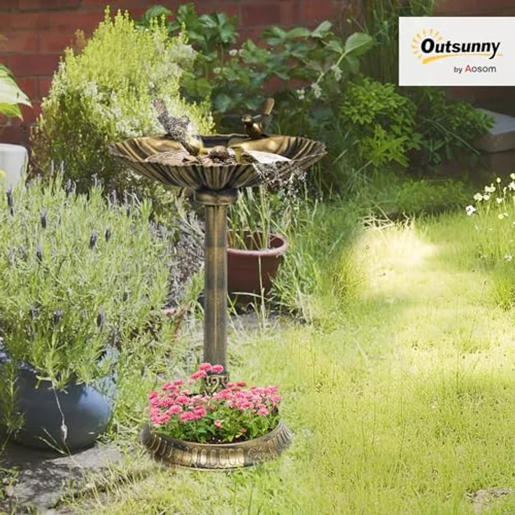 Outsunny Vogeltränke mit 2 Becken, winterfest und frostresistent, Kunststoff in Bronze, 49,5L x 38B x 81H cm – Bild 2