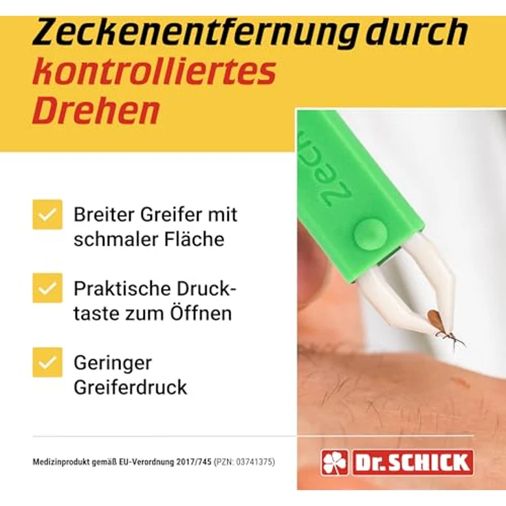 Dr. Schick Zeckenzange, Zeckengreifer mit smartem Druckknopf für Mensch und Tier, zuverlässiger Ze Schutz zur sicheren Entfernung von Zecken – Bild 3