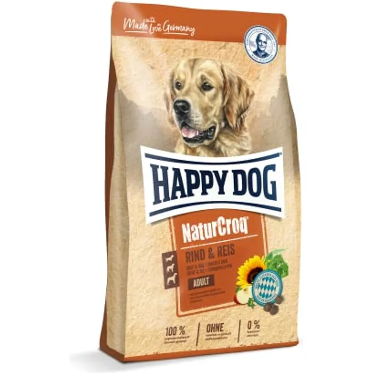 Happy Dog NaturCroq Rind & Reis, Trockenfutter mit heimischen Kräutern für ausgewachsene Hunde, 15 kg