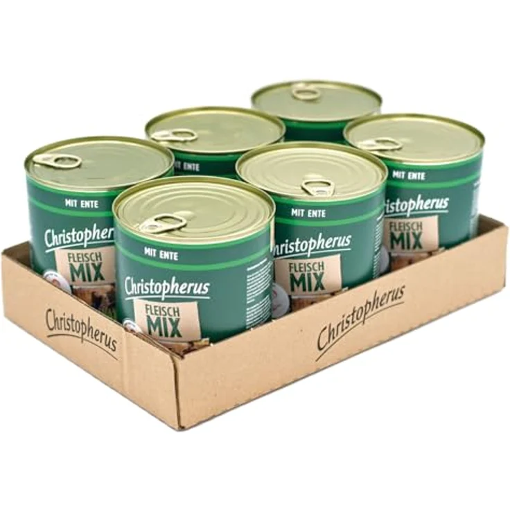 Christopherus Fleischmix mit Ente, Nassfutter für Hunde, getreidefrei, 6 x 800 g Dosen – Bild 1