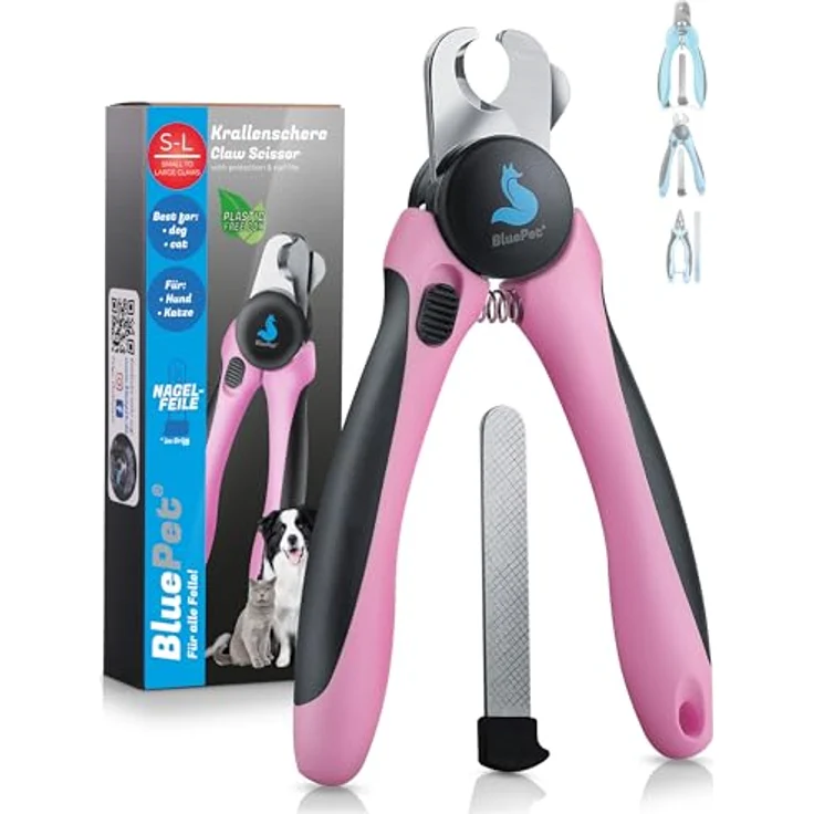 BluePet Krallenschere für Hunde & Katzen, Einsteigerfreundlich mit Sicherheitsmechanismus, inklusive Krallenfeile im Griff – Bild 1