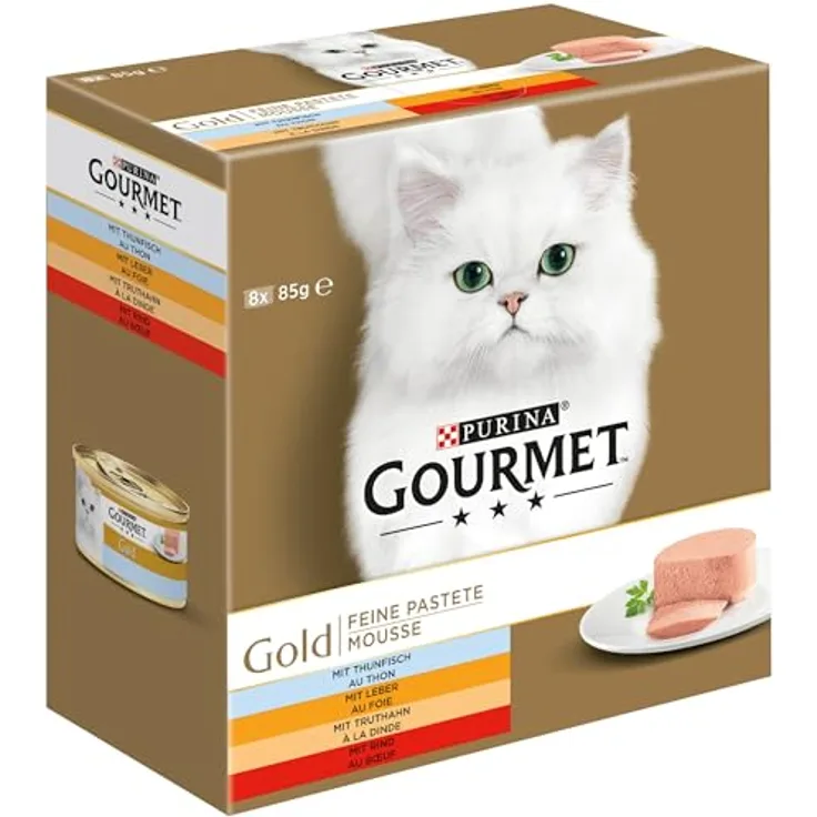 GOURMET Gold Feine Pastete, Katzenfutter in 4 Geschmacksrichtungen, 8 x 85 g