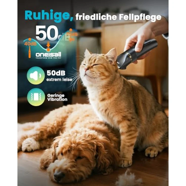 oneisall Leise Hundeschermaschine Upgrade Pro, 2000mAh wiederaufladbar, IPX7 wasserdicht, für Fellpflege bei Hund und Katze, 6 Aufsatzlängen – Bild 4