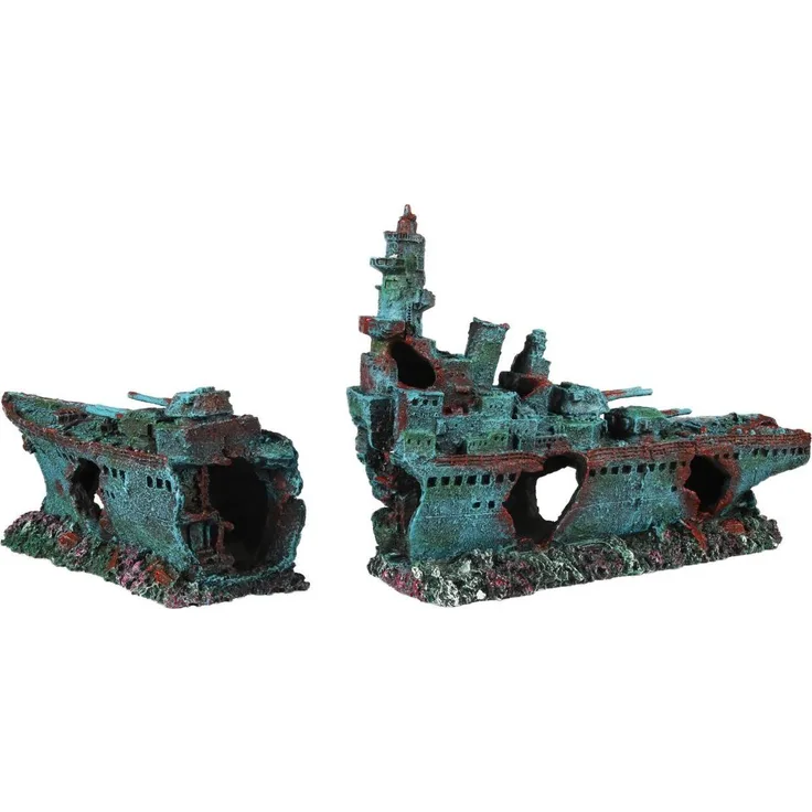EBI Aqua Della Battle Ship 1, Aquarium Dekoration aus hochwertigem Polyesterharz, 27 cm hoch, realistisches Kriegsschiff-Design, stabil und langlebig