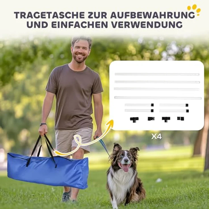 PawHut Agility Hürdenset, Hunde Training Set mit 4 Höhenverstellbaren Hürden aus Kunststoff, Weiß, 95x65x95cm, stabil und transportabel mit Tragetasche – Bild 5