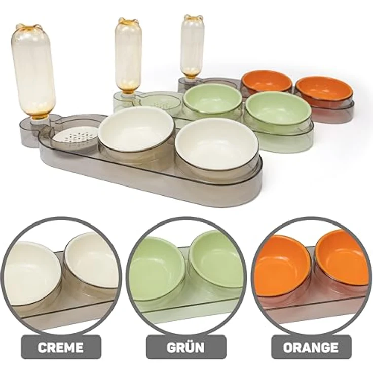 CATOBEL Katzen Futternapf Dinner Station, 3-in-1 Futterbar mit 2 Näpfen und 500ml Wasserspender für Katzen und kleine Hunde, grün – Bild 3