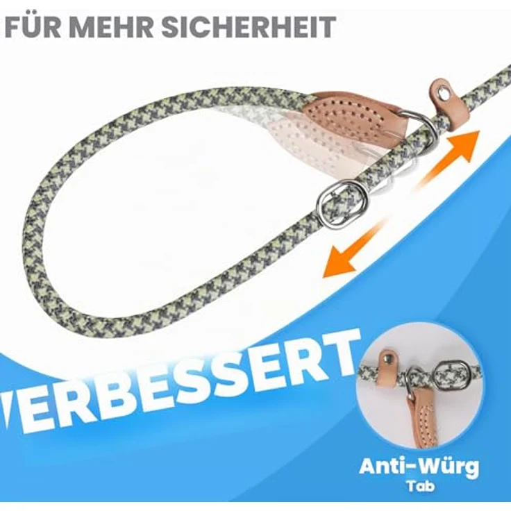 Grand Line Retrieverleine mit Zugstopp, 150 cm Moxonleine für kleine, mittlere und große Hunde, reflektierend, Grau-Grün, 6mm – Bild 2
