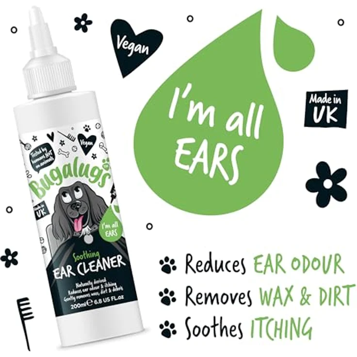Bugalugs Hunde Ohrreiniger, beruhigende Flüssigkeit für saubere Ohren, 200 ml, 100% natürliche Inhaltsstoffe, für alle Haustiere – Bild 4
