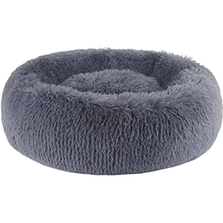 BVAGSS Hundebett Rund XH034, Flauschiges Donut Katzenbett aus ultraweichem Plüsch, Waschbar, Ø 80 cm, Dunkelgrau – Bild 1
