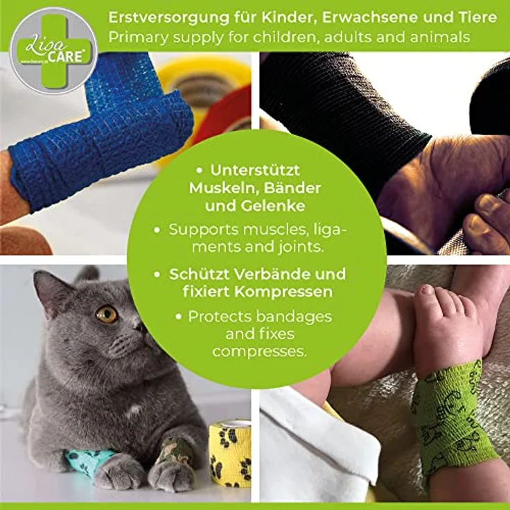 LisaCare Pfotenverband 5cm x 4,5m, 4er-Set elastische, selbsthaftende Kohäsive Bandage in Gelb mit Pfotenmotiv – Bild 4