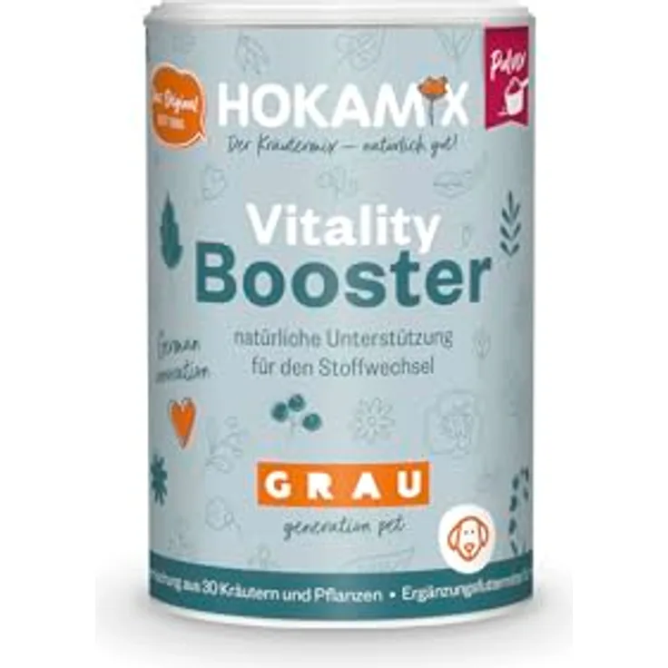 GRAU Hokamix Vitality Booster, Ergänzungsfuttermittel für Hunde, 150 g, natürliche Kräutermischung zur Unterstützung des Stoffwechsels und der Verdauung