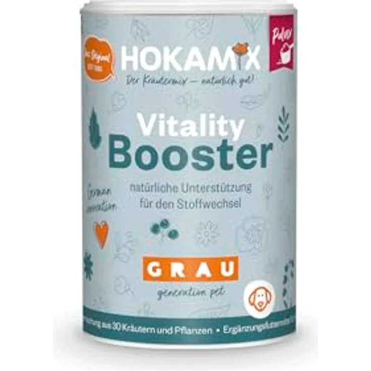 GRAU Hokamix Vitality Booster, Ergänzungsfuttermittel für Hunde, 150 g, natürliche Kräutermischung zur Unterstützung des Stoffwechsels und der Verdauung – Bild 1