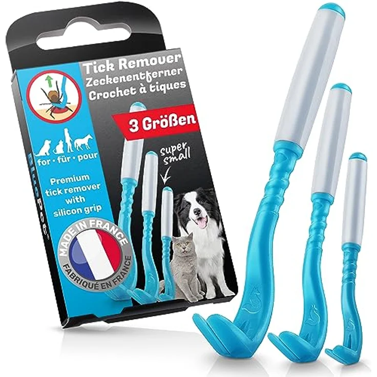 BluePet 3er Set Premium Zeckenhaken, Zeckenentferner für Hunde, Katzen, Pferde & Menschen, 3 Größen, Made in France, einfach & sicher – Bild 1