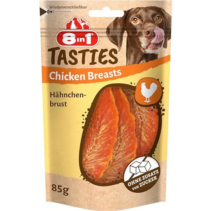 8in1 Tasties Hühnerbrust - Sparpaket, proteinreiche Hundesnacks, 3 x 85 g, ohne glutenhaltige Zutaten – Bild 1