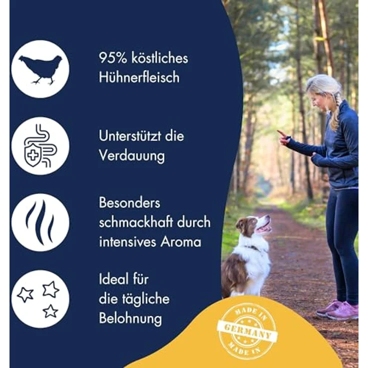 Dr.Clauder's Stripes Snack Small, 95% Fleisch mit Inulin für Hunde und Katzen, dampftrocknete Leckerlis, 80g Huhn – Bild 3