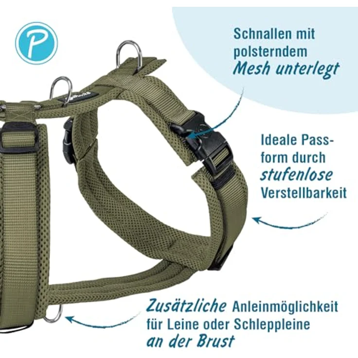 Petlando Hundegeschirr Y-Comfort, gepolstert, stufenlos verstellbar, atmungsaktiv für sehr kleine Hunde, Olive, Größe XS – Bild 3
