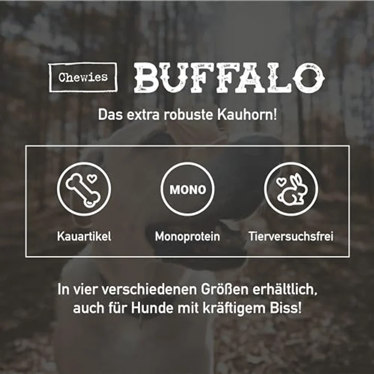 Chewies Büffelhorn für Hunde, gefülltes Kauhorn vom Wasserbüffel, natürliches Kauspielzeug, Zahnpflege und Spielspaß, Größe XL für Hunde bis 35 kg – Bild 2