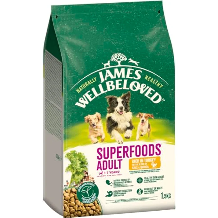 James Wellbeloved Superfoods 1,5kg Hund Trockenfutter Truthahn mit Grünkohl und Quinoa, hypoallergen und reich an natürlichen Antioxidantien – Bild 2