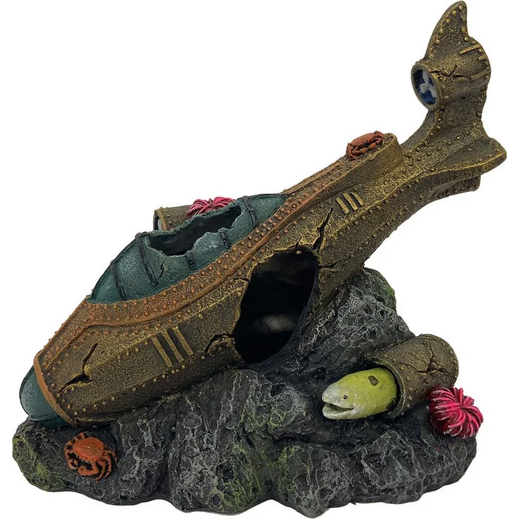 EBI Aquariendeko Aqua Della Steampunk, versunkenes U-Boot S - 14,7x8,9x13,3CM, aus hochwertigem und unschädlichem Polyesterharz für Süßwasser- und Meerwasseraquarien