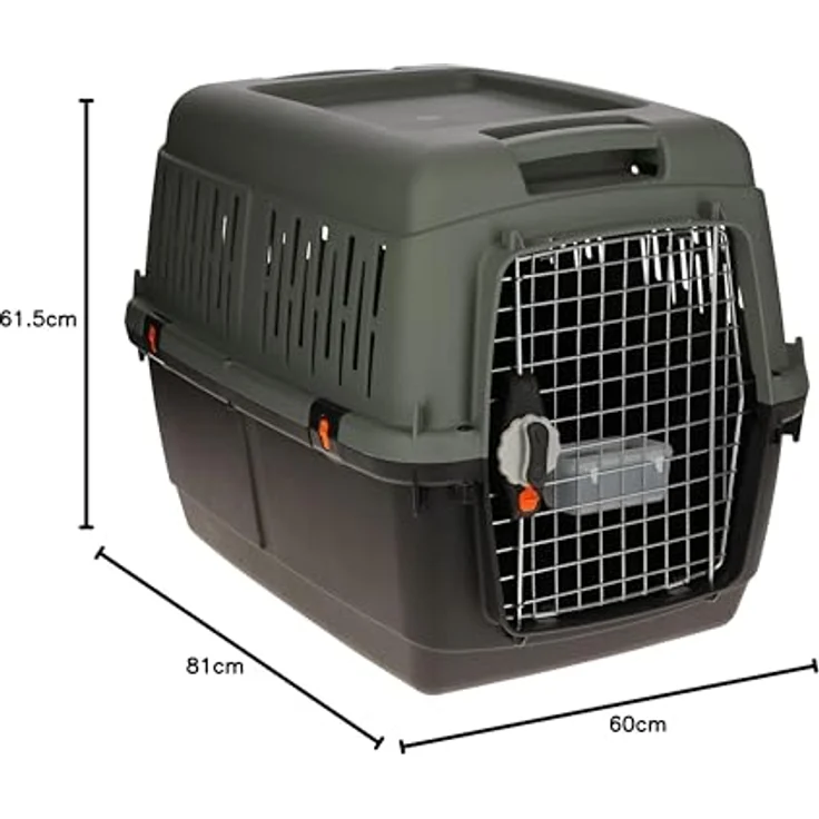 Kerbl Pet Transportbox, flugtaugliche Hundebox aus 100% recyceltem Kunststoff, anthrazit/graugrün, 81x60x61,5cm, für Hunde bis 40kg, mit Metalltür und Wassernapf – Bild 4