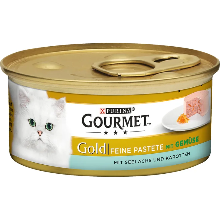 Gourmet Gold Feine Pastete, Katzen-Nassfutter mit Seelachs & Karotte, 12 x 85 g