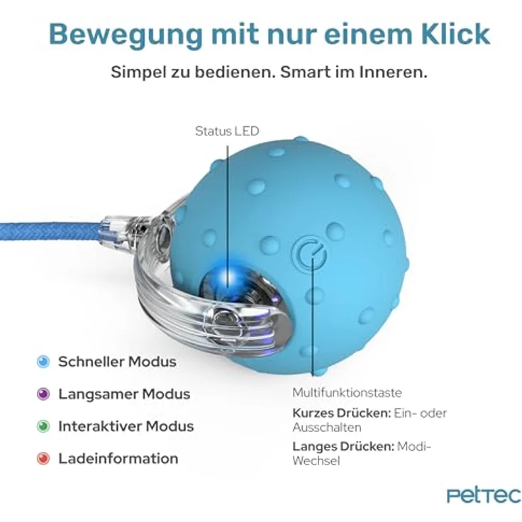 PetTec Interaktive Katzenspielzeuge, 2er-Set mit wiederaufladbaren Bällen zur Förderung des Jagdtriebs – Bild 3